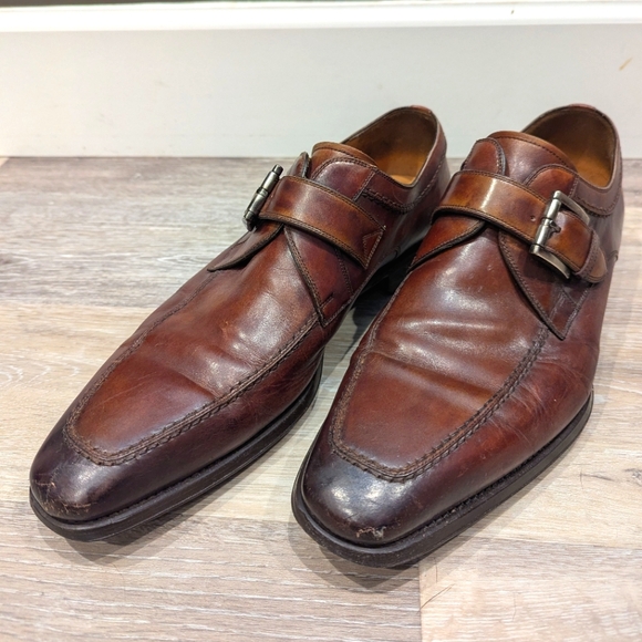 Magnanni Size 12 Brown Leather Monk Strap Buckle Dress Shoes Loafers - Picture 1 of 11